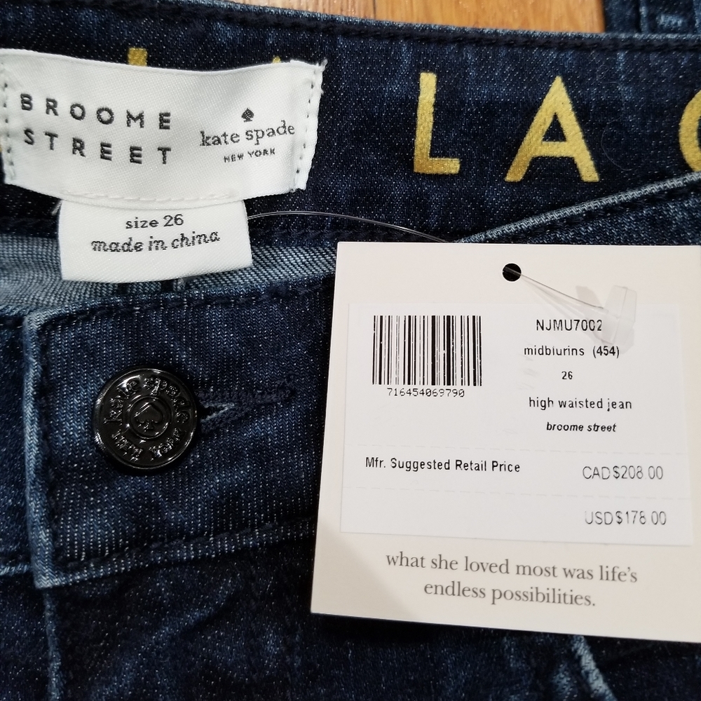 NEW!! KATE SPADE High Waisted Denim Broome Street Sz 26 NWT - Picture 4 of 6